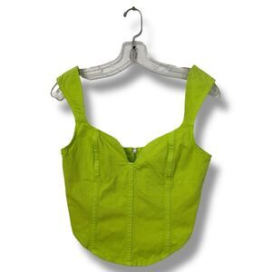Mara Hoffman Milla Cropped Denim Top Lime Green Sweetheart Organic Cotton Size 0